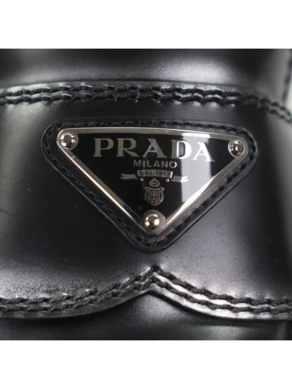 ★SOLD★ Prada Monolith Triangle Logo Plate Track Sole Leather Shoes Loafers Black - Picture 6 of 10